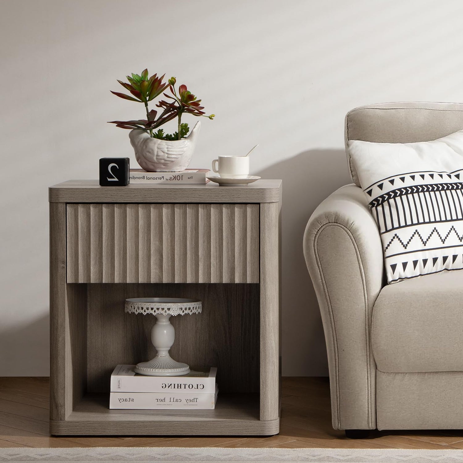 SICOTAS Night Stand Set of 2 Nightstands with Drawer Storage Bed Side Table End Table Large Modern Wood Wide Bedside Stand Mid Century Night Stands SICOTAS