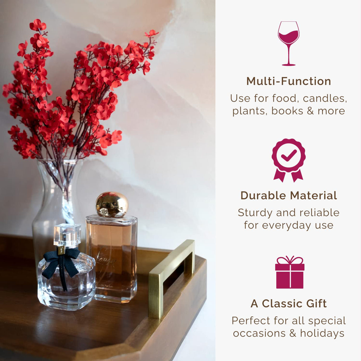 Fine Nest Home Decorative Acacia Wood Ottoman Tray - Coffee Table Tray - Breakfast, Party, Drinks, Snack, Liquor Serving Platter - Farmhouse to Fine Nest Home