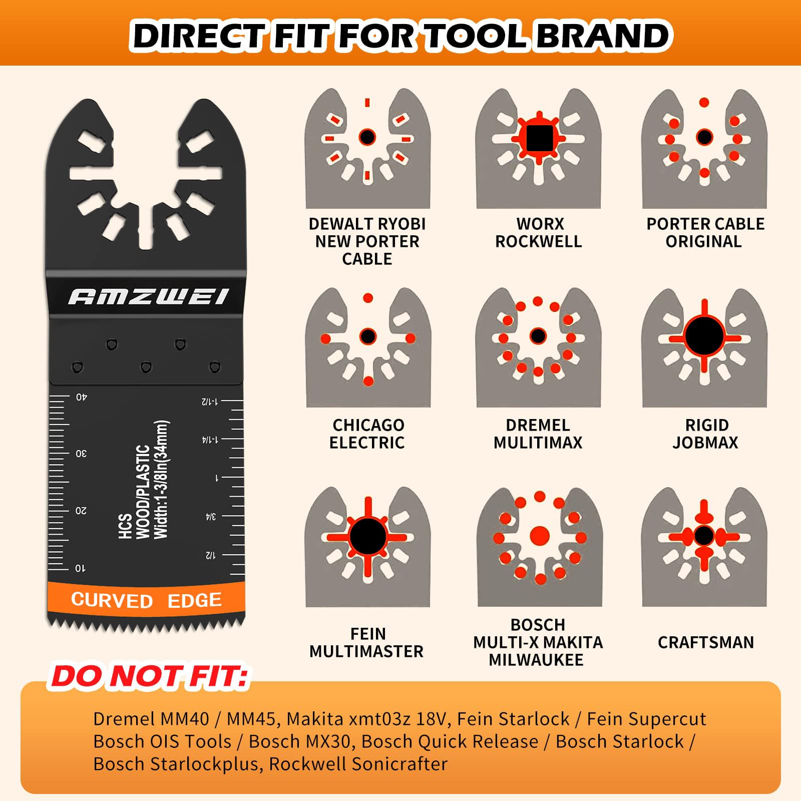 AMZWEI 154 Metal Wood Oscillating Tool Blade, Titanium Oscillating Saw Blades with Sandpaper, Quick Release Multi Tool Blades Kits for Dewalt Ryobi - WoodArtSupply