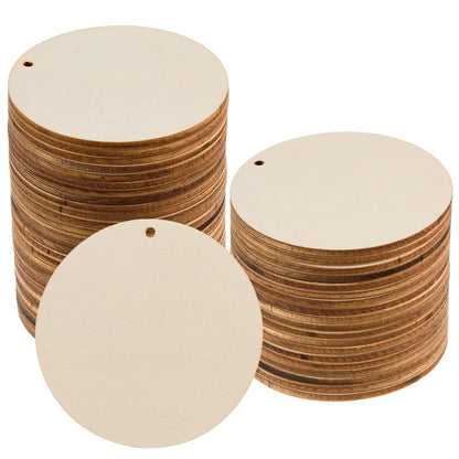 120 Pcs 3 Inch Unfinished Rounds Wood Circles with Holes Wooden Tags Round Wood Discs Cutouts for Crafts Natural Blank Wood Circle Ornaments Hanging