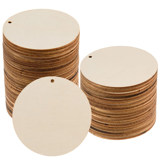 120 Pcs 3 Inch Unfinished Rounds Wood Circles with Holes Wooden Tags Round Wood Discs Cutouts for Crafts Natural Blank Wood Circle Ornaments Hanging