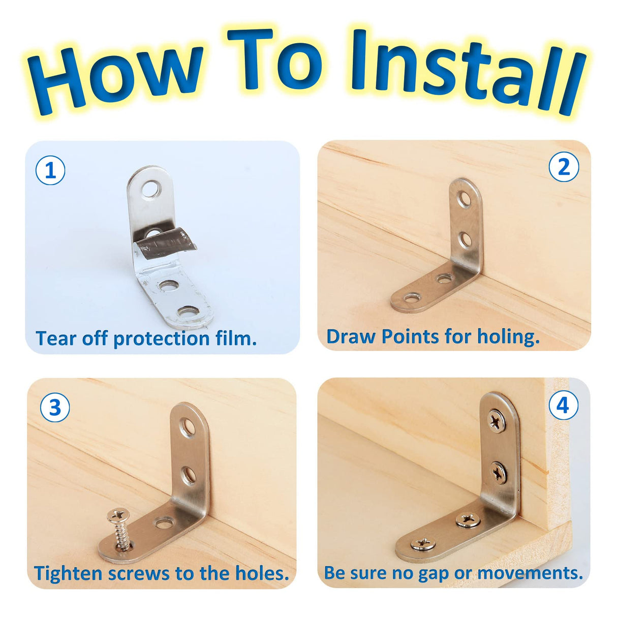 16PCS L Brackets Corner Braces Pndbnq 304 Stainless Steel 90 Degree Right Angle Brackets Waterproof Metal Shelf Support Brackets for DIY Wood Frame pndbnq