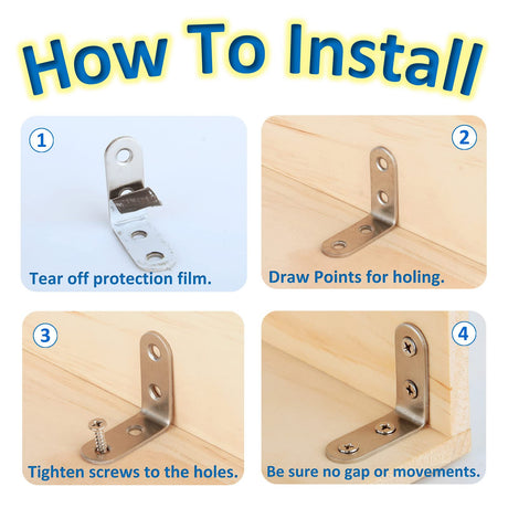 16PCS L Brackets Corner Braces Pndbnq 304 Stainless Steel 90 Degree Right Angle Brackets Waterproof Metal Shelf Support Brackets for DIY Wood Frame pndbnq