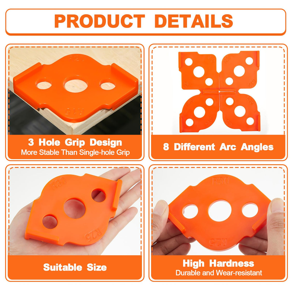 Xuhal 4 Pcs Radius Jig Router Templates 8 Radius Angle Corner Radius Routing Templates Routing Rounded Corners Router Bit Templates Hardness ABS CNC Xuhal