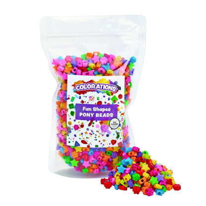 Colorations fun shapes pony beads, 1lb, set of 1800 beads, lacing hole 1/8 inches, craft, hobby, arts & crafts, fun, art supplies, fun shaped pony - WoodArtSupply