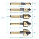 Countersink Drill Bit Set, 5 Pieces High Speed Steel 82 Degree 5 Flute 6mm Round Shank Mill Cutter Bit Countersink in Sizes 1/4” 3/8” 1/2” 5/8” 3/4” DKIBBITH