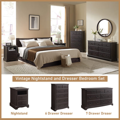 T4TREAM 7 Drawers Dresser Chests for Bedroom, Wood Rustic Tall Chset of Drawers,Dressers Organizer for Bedroom, Living Room,Hallway, Espresso T4TREAM