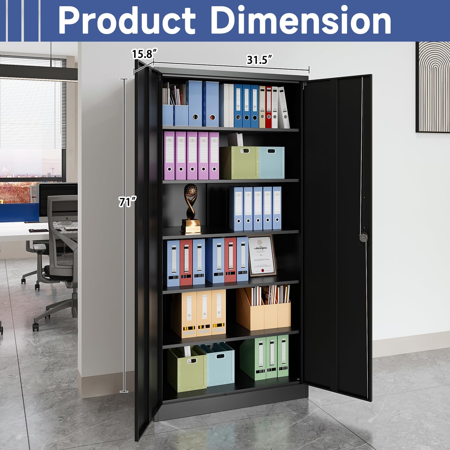 Anxxsu Metal Garage Storage Cabinet, 71" Locking Storage Cabinet with 2 Doors and 5 Adjustable Shelves, Lockable Metal Cabinet for Anxxsu