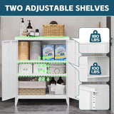 MIIIKO Metal Locker with 2 Doors, White Storage Sideboard Accent Cabinets for Kitchen, Pantry, Home Office and Bedroom MIIIKO