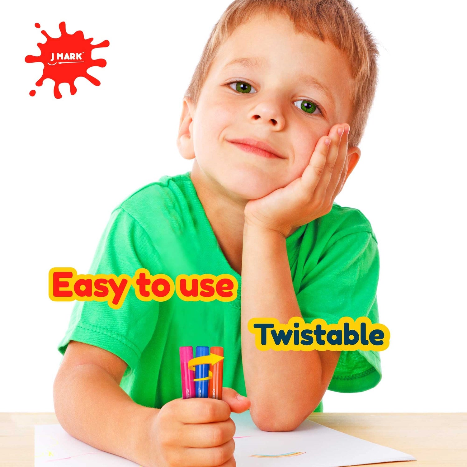 J MARK Solid Tempera Paint Sticks - Including Painting Book and Stencils, Set of Paint Sticks for Kids Washable- Tempera Sticks J MARK