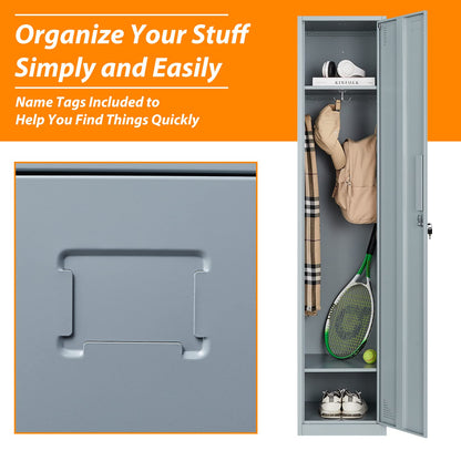 Anxxsu Metal Locker for Home, Dressing Room, 71" Steel Storage Lockers for Employees, Lockable Locker Cabinet with 1 Door (Grey)