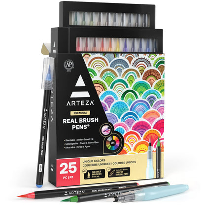 48 Colors Real Brush Pens for Watercolor Painting with Flexible Nylon Brush  Tips, Fine Point Markers for Coloring