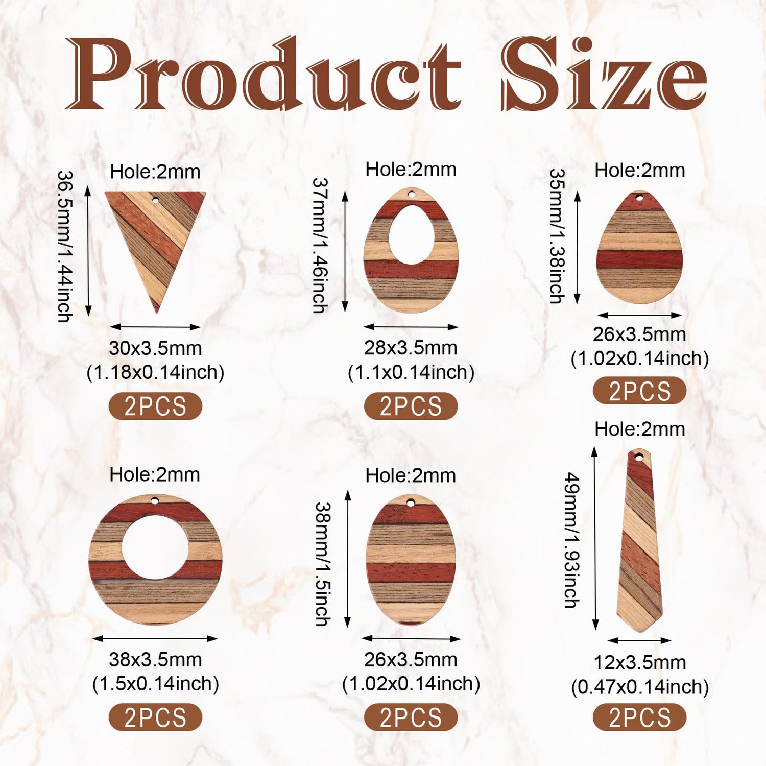 FASHEWELRY 12Pcs Striped Resin Wood Earring Charms Boho Wooden Earring Blanks Geometric Wooden Earring Pieces Vintage Bohemian Charms for DIY Jewelry FASHEWELRY