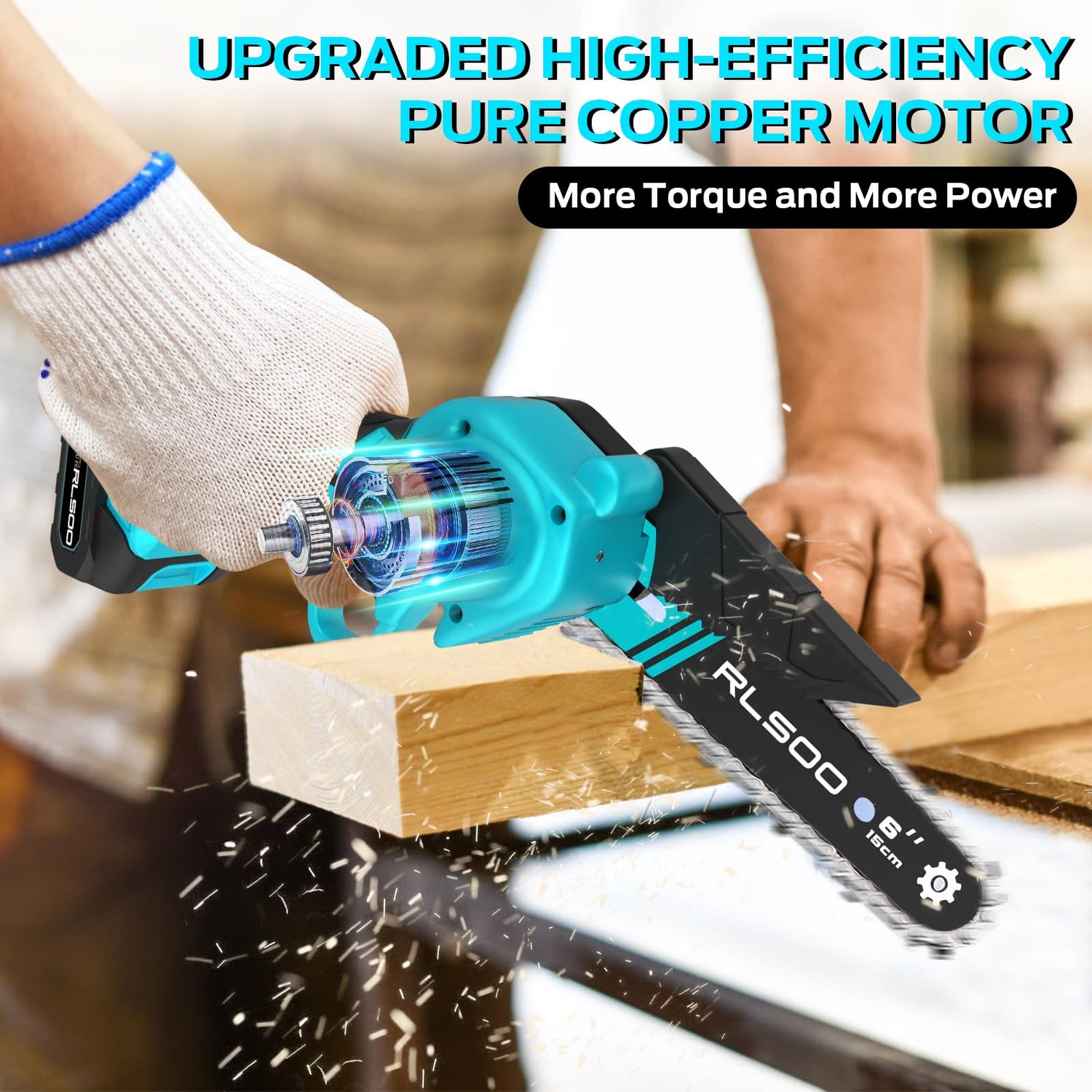 RLSOO Mini Chainsaw 6 Inch Cordless, Battery Powered Electric Chainsaw with 2 Batteries and 3 Chains, Mini Chain Saw for Tree Trimming Wood Cutting RLSOO