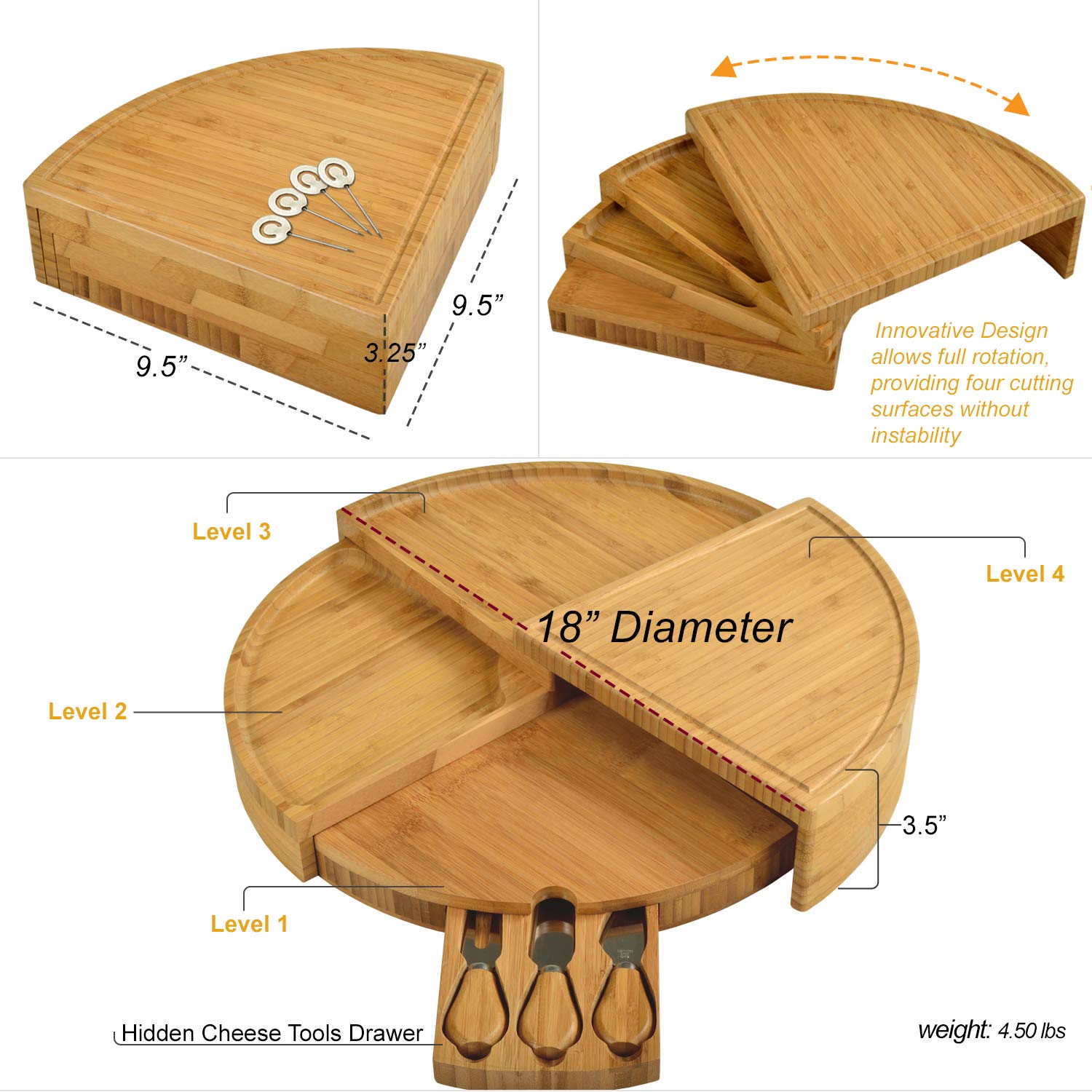 Picnic at Ascot Delux Custom Engraved Bamboo Cheese/Charcuterie Cutting Board - Patented Design - Quality Assured - WoodArtSupply