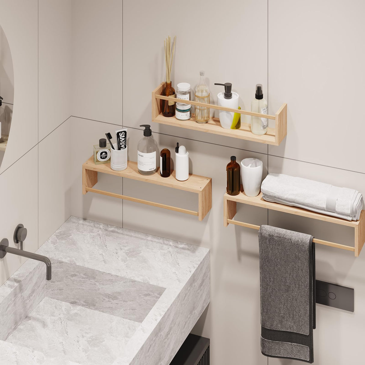 Fixwal Floating Wall Bookshelves, Baby Nursery Decor, 16.5 Inch Solid Wood Shelves for Books, Toys and Decor Storage (Natural Wood) Fixwal