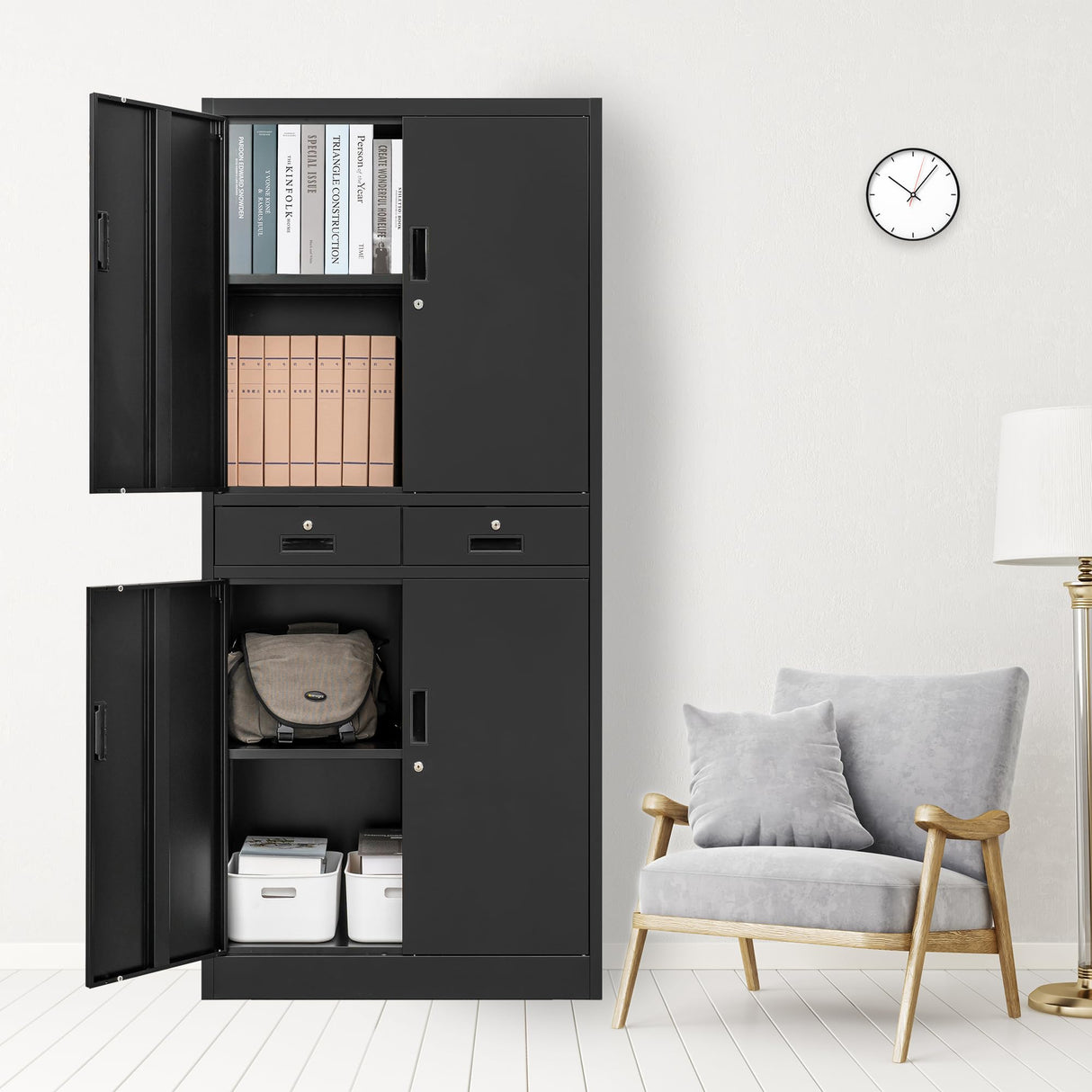 iDEKAI Metal Storage Cabinet with Lock, 71" Garage Storage Cabinets with 2 Lockable Drawers and 4 Adjustable Shelves,Tall File Cabinet, Tool Cabinet iDEKAI