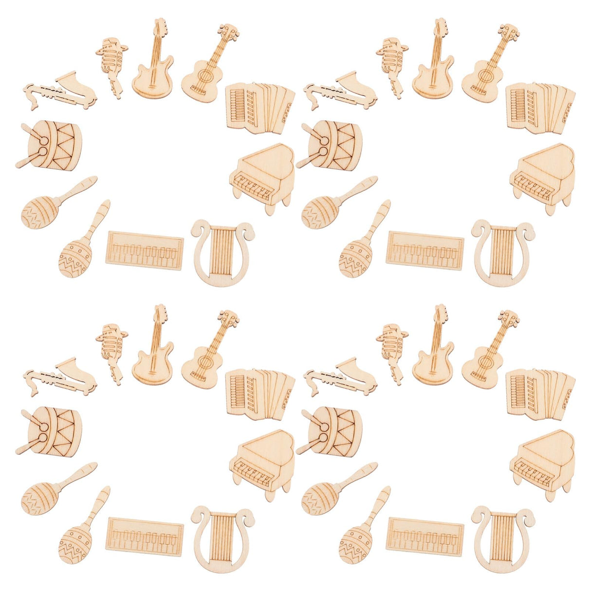 Operitacx 100pcs Unfinished Wood Ornaments Music Notes Wood Cutouts Music DIY Craft Embellishments Music Instrument Shape Unfinished Wood Decoration Operitacx