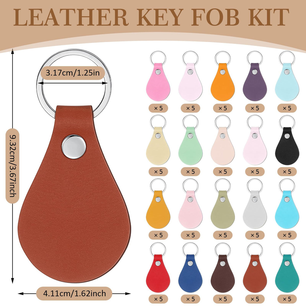 Sasylvia 100 Pcs Leather Key Fob Kit Leather Keychain Blanks with Rivets and Key Rings for Laser Engraving DIY Making Leather(Multicolored) Sasylvia