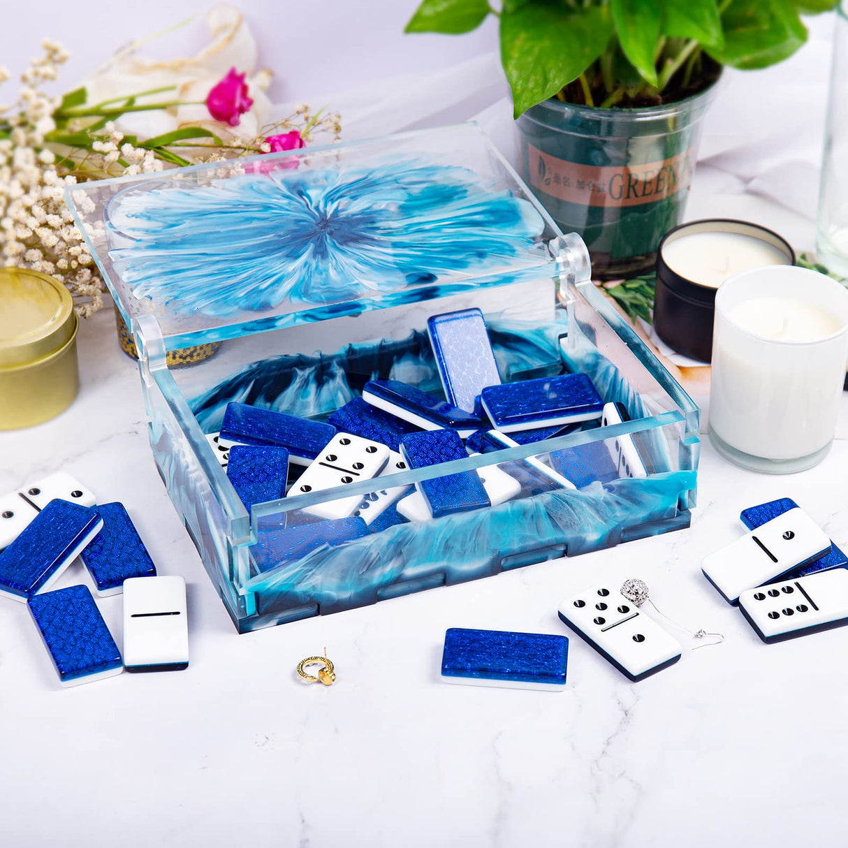 Resin Rectangle Box Mold, Epoxy Resin Silicone Large Storage Container with Lid Set Mould for Casting, Perfect for Dominoes Coffee Pod Jewelry Napkin IKEPAHOK