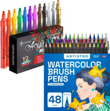 ARTISTRO Watercolor Brush Pens, 48 Colors Set + 2 Water Brush Pens with 12 Set Acrylic Paint Pens Medium Tip ARTISTRO