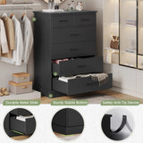 Hasuit Black Dresser for Bedroom, 6 Drawers Dresser Wood Storage Tower Clothes Organizer, Chest of 6 Drawers, Large Capacity Storage Cabinet, Tall Hasuit