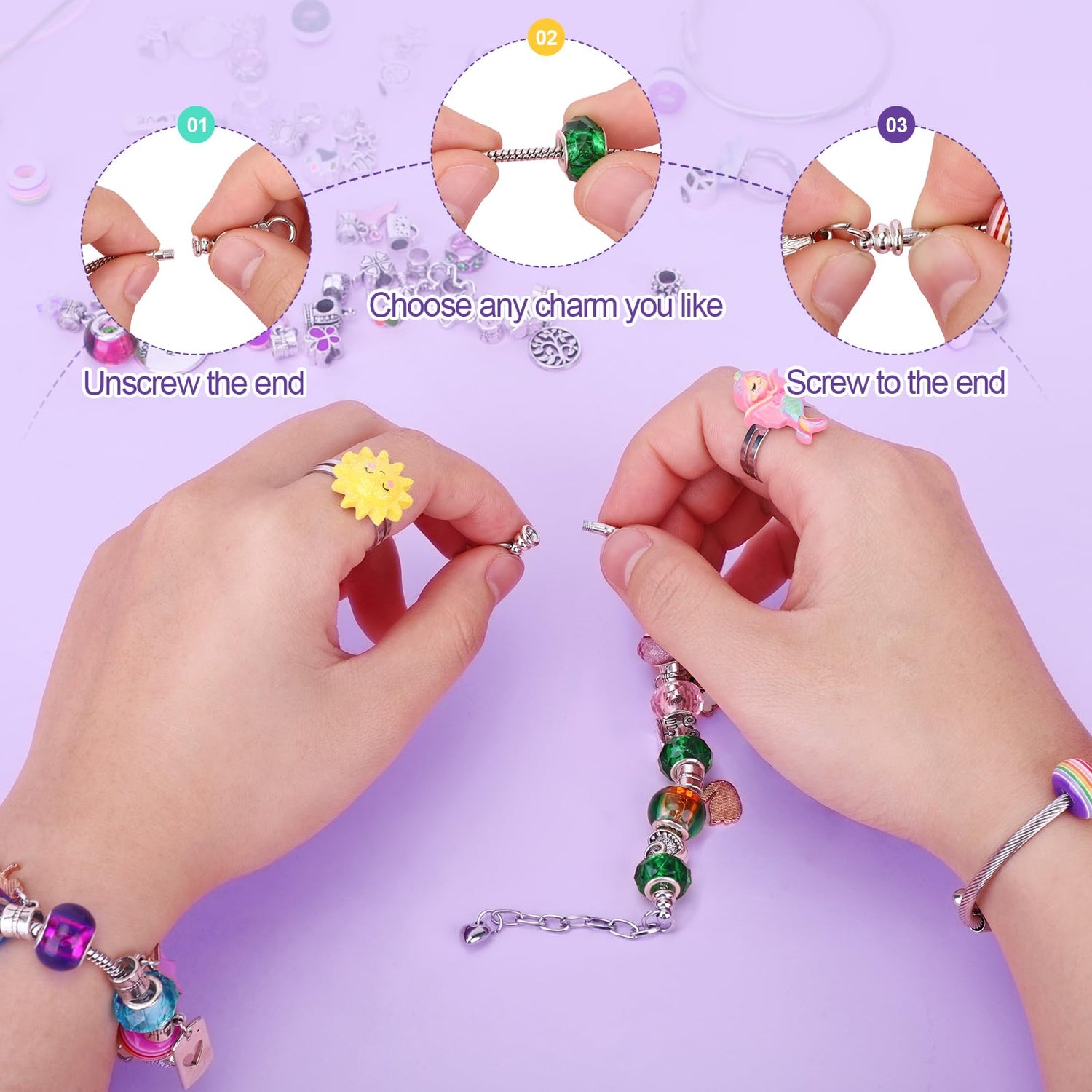 homicozy DIY Charm Bracelet Making Kit for Girls with A Unicorn Compartment Storage Box, Jewelry Making Kit Craft Beads, Necklace, Ring, Christmas homicozy