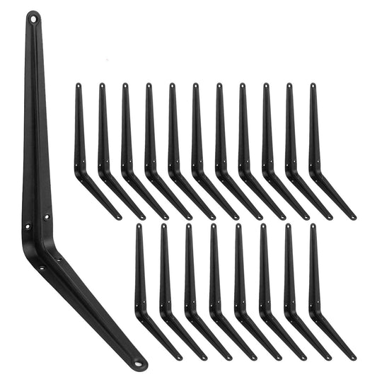 20 Pack Black Shelf Brackets 10 inch, Heavy Duty DIY Floating Wood Shelf Bracket Decorative Rustic L Bracket, J Brackets Metal Joint Angle Bracket - WoodArtSupply