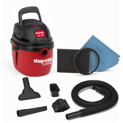 Shop-Vac 1.5 Gallon 2.0 Peak Wet Dry Vacuum, Portable Compact Shop Vacuum with Collapsible Handle Wall Bracket & Attachments, ‎2030100 - WoodArtSupply