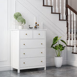 HOUSUIT White Dresser with 5 Drawers, Tall Dresser Chest of Drawers, 5 Drawer Dresser with Deep Space, Wood Dresser Storage Cabinet for Living Room, HOUSUIT