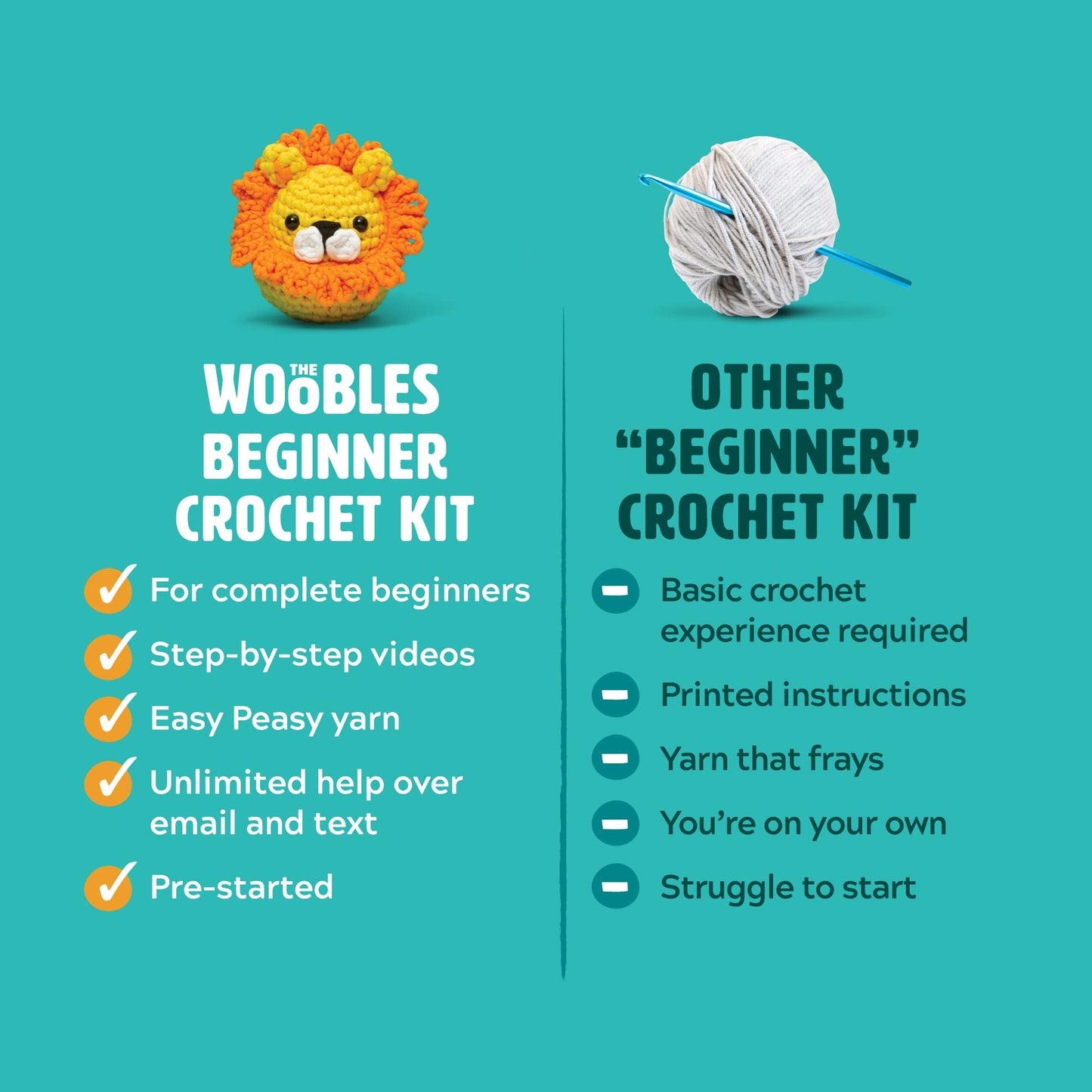 The Woobles Beginners Crochet Kit with Easy Peasy Yarn as seen on Shark Tank - with Step-by-Step Video Tutorials - Pierre The Penguin - WoodArtSupply