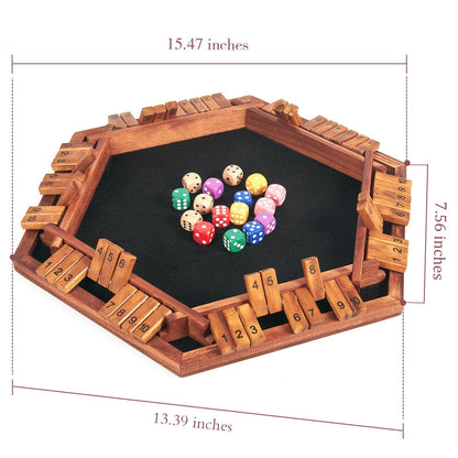 AMEROUS Upgraded 1-6 Players Shut The Box Dice Game, Wooden Board Table Math Game with 16 Dice for Kids Adults, Family Classroom Home Party or Pub