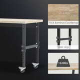 HOMCOM 47" Work Bench with Height Adjustable Legs, Bamboo Tabletop Workstation Tool Table on Wheels for Garage, Weight Capacity 1320 Lbs, HOMCOM