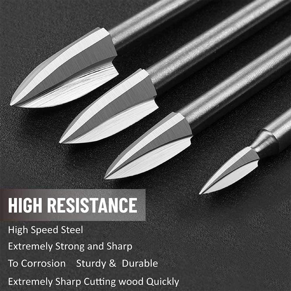 Wood Carving Tools, 5 PCS HSS Engraving Drill Bit Set Wood Crafts Grinding Woodworking Tool 1/8” Shank Universal Fitment for Rotary Tools - WoodArtSupply