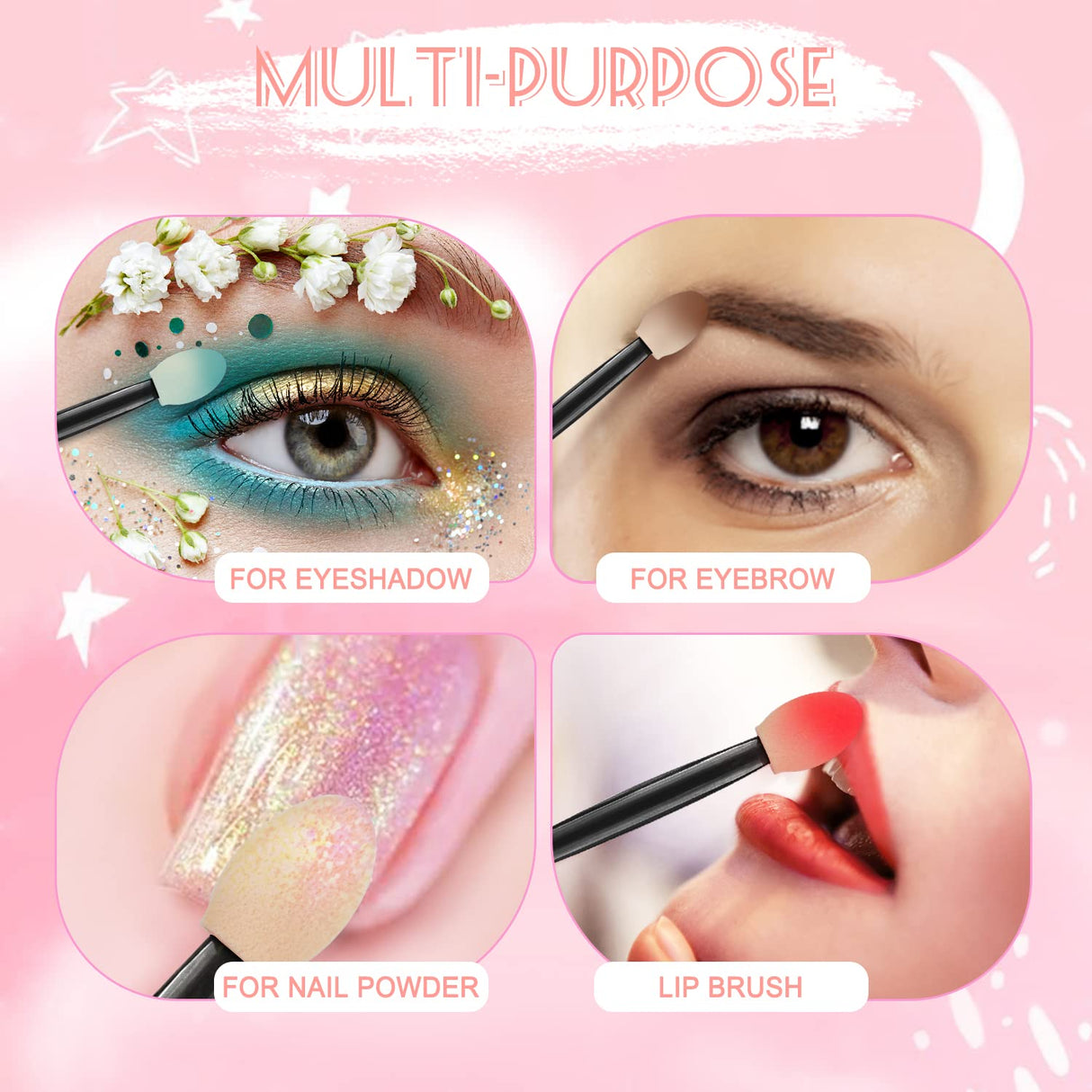 MORGLES Eyeshadow Applicators, 50pcs Eyeshadow Brush 2.4 Inch Eye Shadow Applicator Sticks Double Sided, Makeup Applicator for Women Girls, Black MORGLES