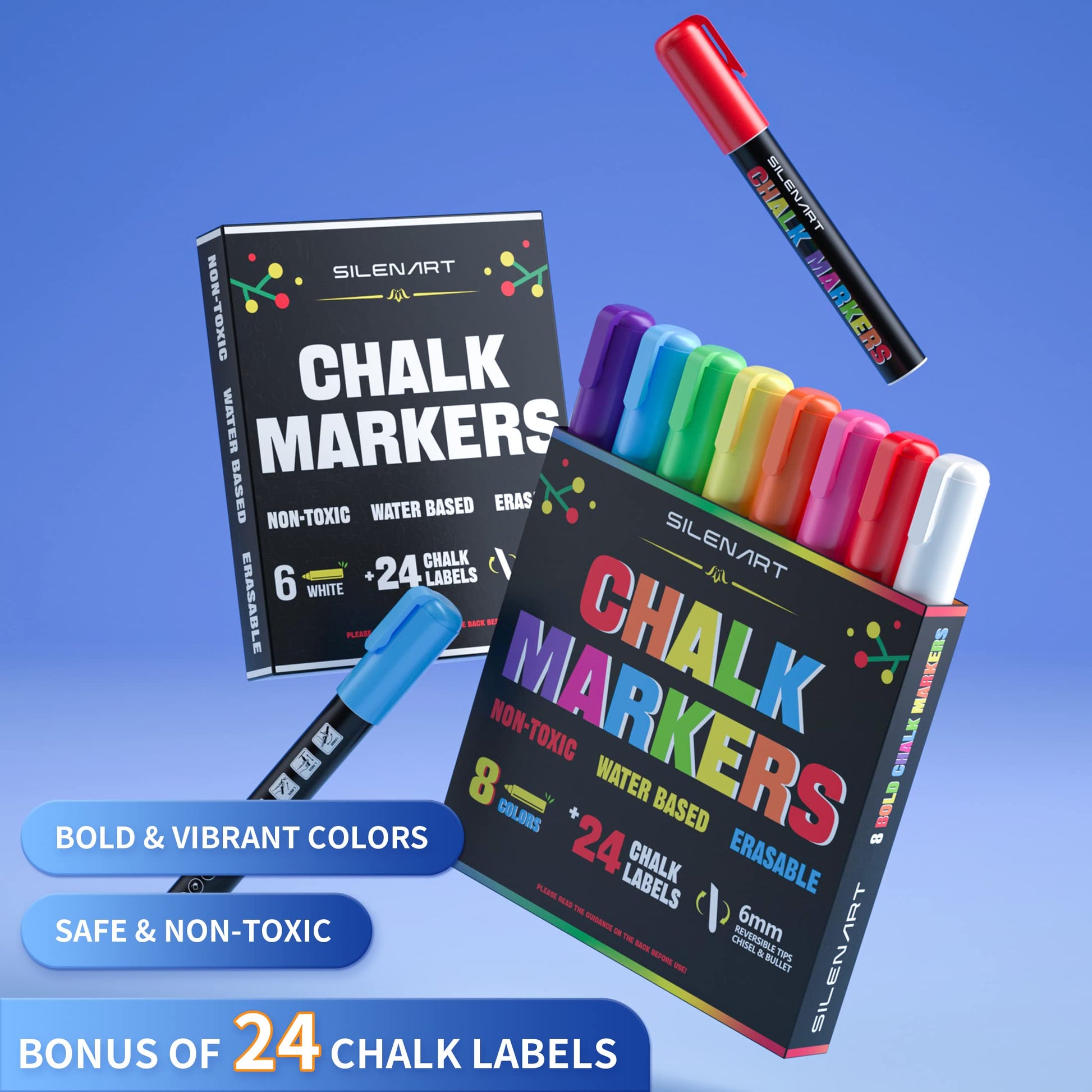  SILENART White Chalk Markers - 6 Pack Liquid Chalk