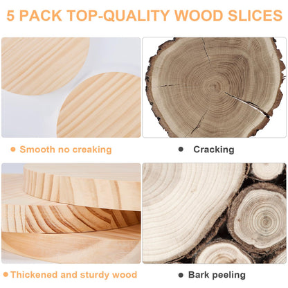 Yangbaga (5) Pack 8 inches Large Wood Slices for Centerpieces-Unfinished Natural Round Wooden Discs Decorative Tray Wood Slices for DIY - WoodArtSupply