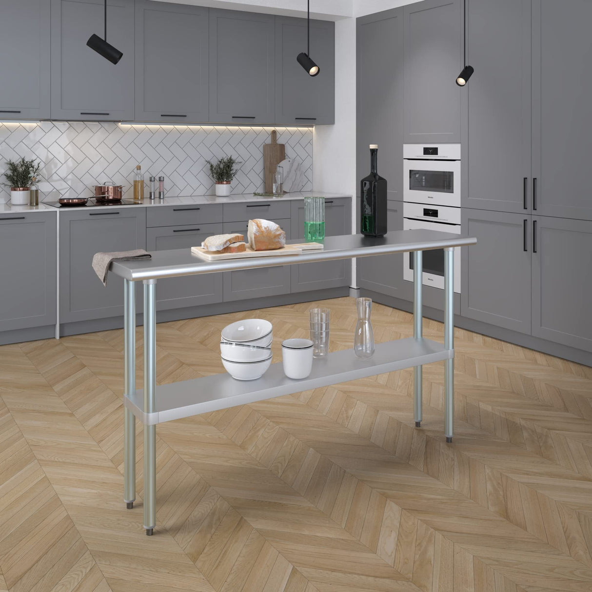 AmGood 14" X 60" Stainless Steel Work Table | Metal Kitchen Food Prep Table | NSF AmGood