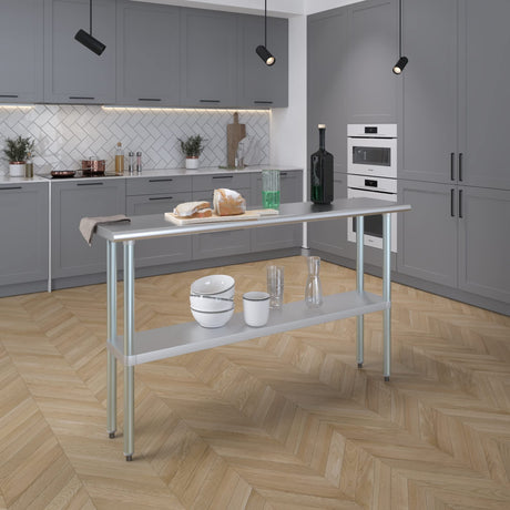 AmGood 14" X 60" Stainless Steel Work Table | Metal Kitchen Food Prep Table | NSF AmGood