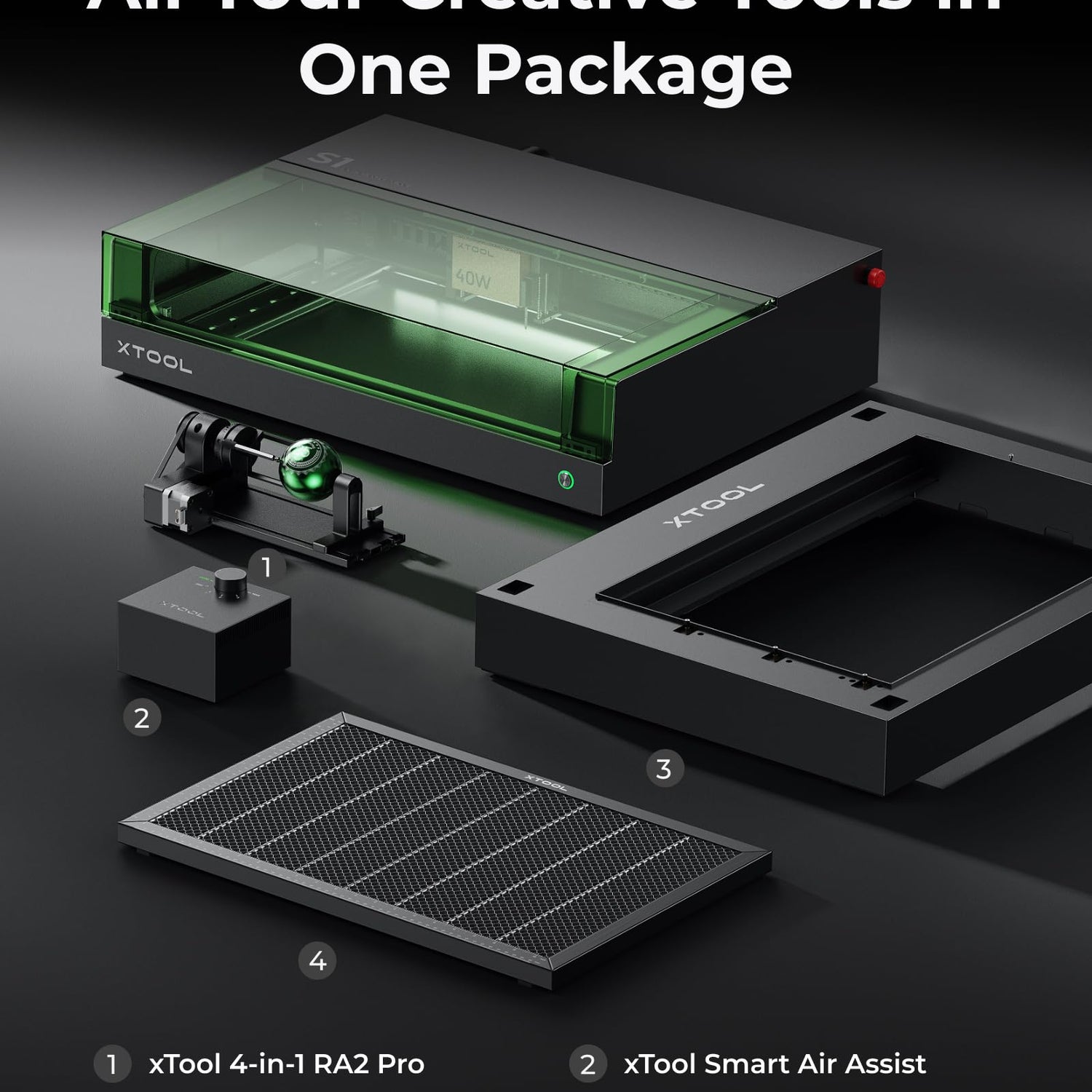 xTool S1 All-in-one Enclosed Laser Cutter and Engraver Machine with Rotary for Tumblers, 40W Laser Power, 419*319mm 600mm/s Batch Process, Laser xTool