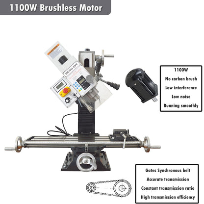 INTBUYING Milling Drilling Machine R8 Mini Benchtop Mill/Drill Machine 7"X27" Micro Milling Machine 1100W 20-2250rpm Variable Speed with Accessory R8 - WoodArtSupply