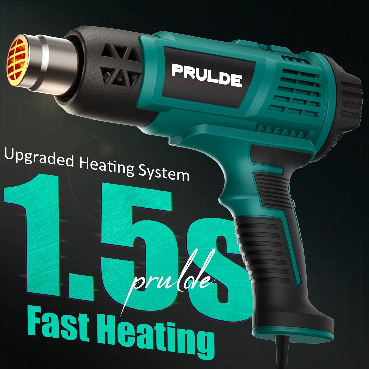 Heat Gun, PRULDE Variable Temperature Settings 122℉~1202℉ Fast Heat Hot Air Gun with 6.56Ft UL Cord for Vinyl Wrap, Crafts, Shrink Tubing/Wrapping,