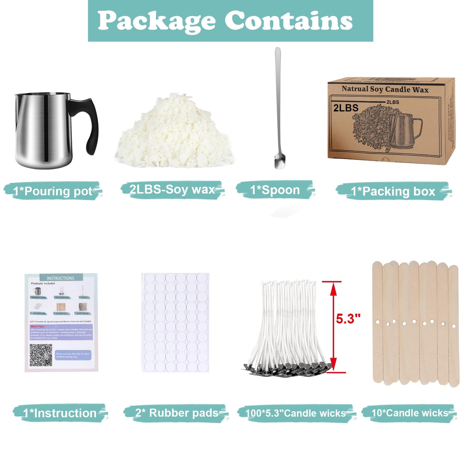 Soy Wax Candle Making Kit Supplies, Natural Candle Wax For Candle Making, DIY Art&Crafts Kit for Adults,Beginner,Kids, Including 2lbs Soy Wax Flakes, Haccah