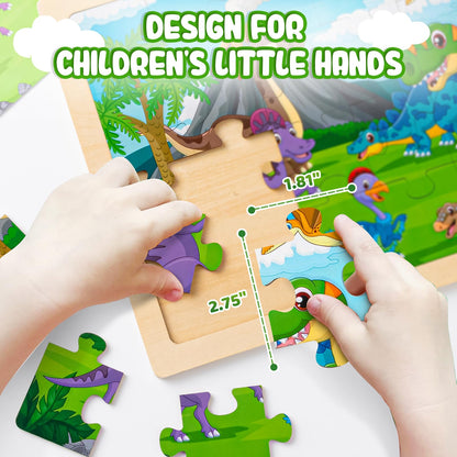 Art Set & 2 Pack Wooden Dinosaur Puzzles for Kids - WoodArtSupply