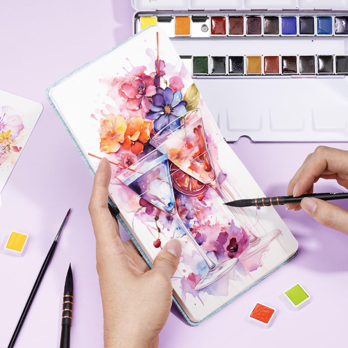 Lightwish Square Watercolor Journal,100% Cotton,300gsm/140lb,Acid-Free,24 Sheets Hot Press Watecolor Paper Sketchbook for Artists Adults Students,4.7 LIGHTWISH