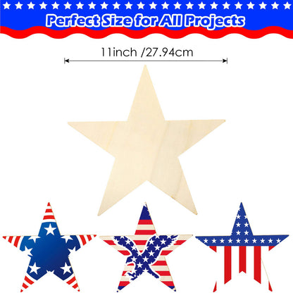 Qunclay 8 Pieces 11 Inches Patriotic Day Wood Star Cutouts Labor Day Unfinished Craft 4th of July Flag Day Wood Cutout Blank Wooden Decor for - WoodArtSupply