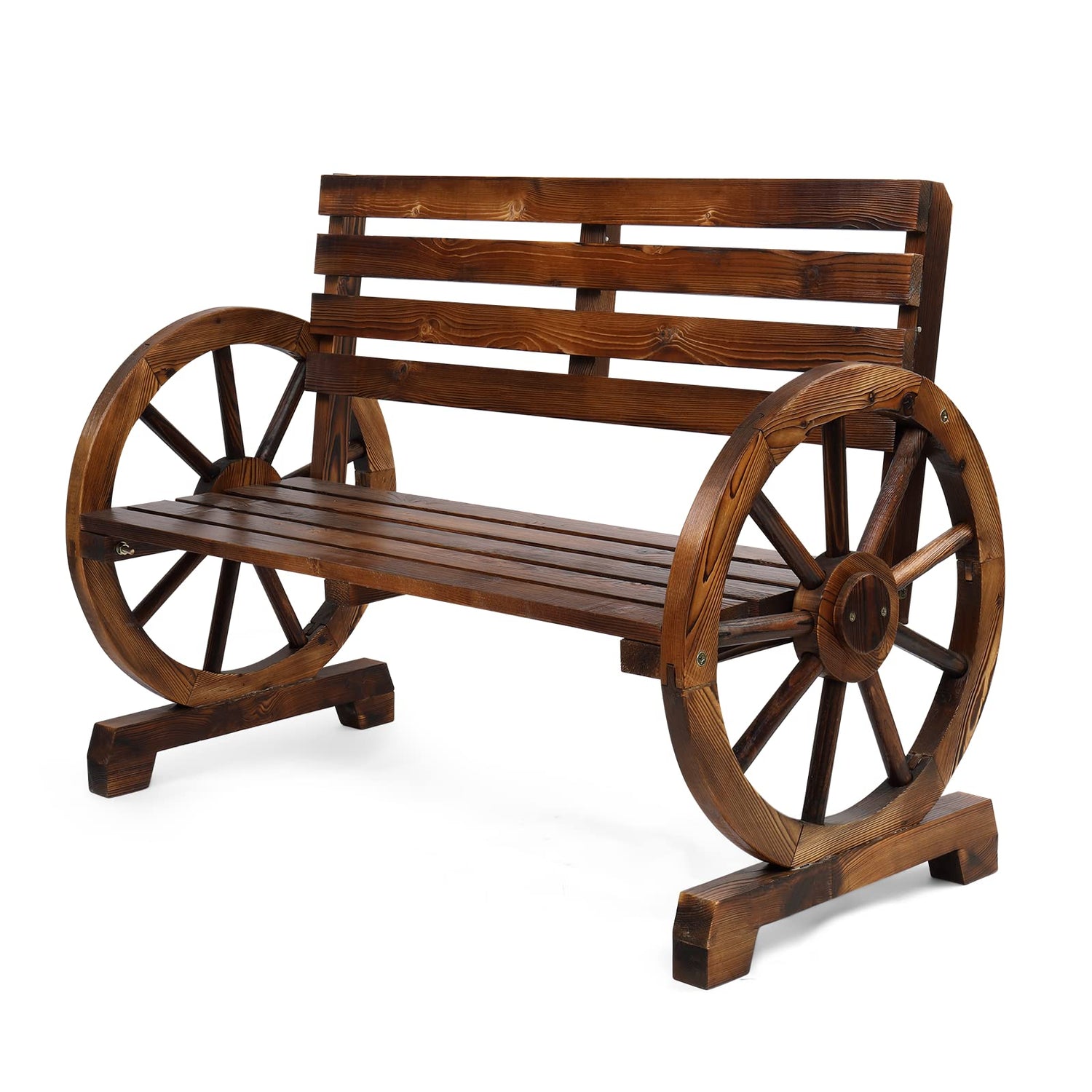 VINGLI 41" Rustic Wooden Wheel Bench - Stylish 2-Person Outdoor Patio Seat with High Capacity VINGLI
