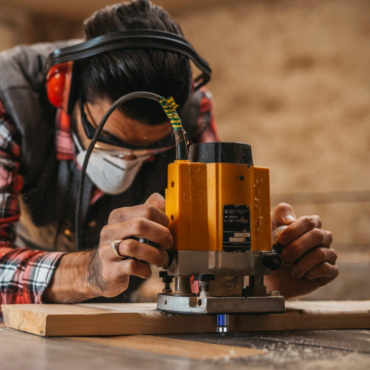 UTRUSTTO Professional Straight Flush Trim Router Bits 1/4 Inch Shank, Top Bearing Flush Trim Router Bit Set, Cutting Height Respectively 13/16", UTRUSTTO