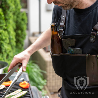 Dalstrong Professional Chef's BBQ Pitmaster Apron - Heavy-Duty Waxed Canvas - Grill Apron - 4 Storage Pockets - Genuine Leather Accents - Adjustable - WoodArtSupply