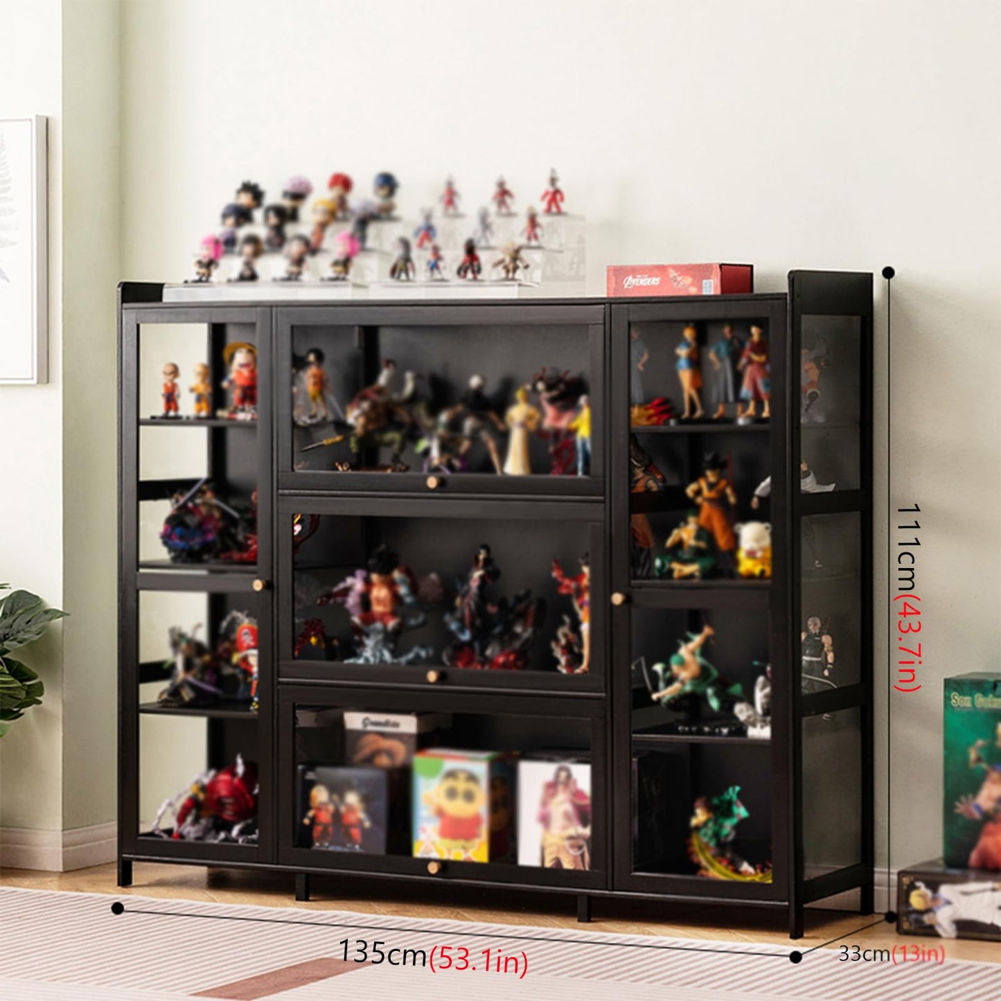 FVTVHEV Display Cabinet, Curio Cabinet with Acrylic Doors, Figures and Curio Collection Display Case, Floor Standing Clear Showcase for Living Room